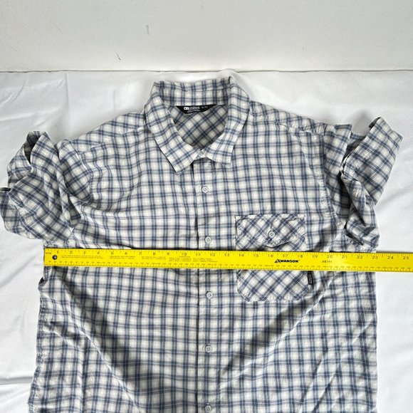 Outdoor Research Shirt Mens XL Blue Check Camp Trail Hike Button Up Seapine - Picture 7 of 13